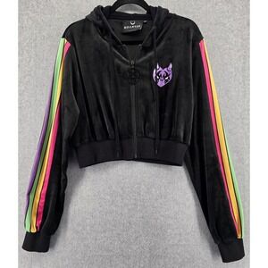 Killstar Coven Chill Velour Women's XL Cropped Zip Hoodie Rainbow Sleeve Goth